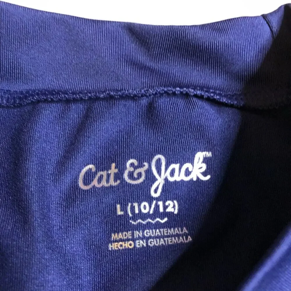 Cat & Jack navy blue shark rash guard swim trunk set size Large 10-12
